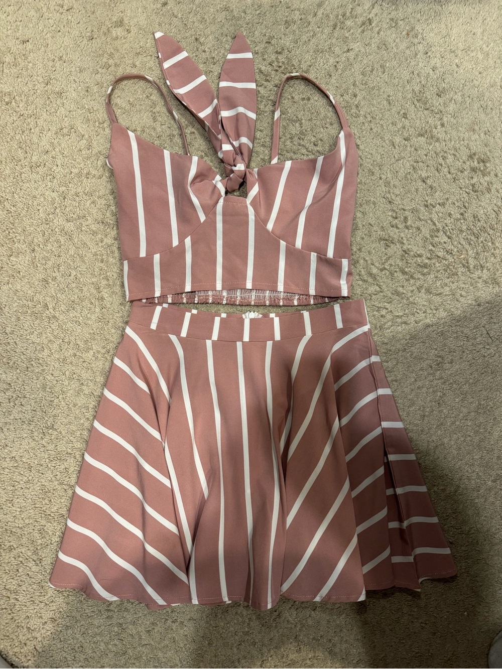 Striped Rose Dust Two-Piece Skirt Set